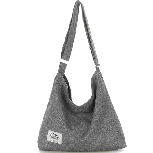 Image of ZhengYue Hobo Bag for Women, Canvas Crossbody Totes Beach Bag Simple Shoulder Bag Ladies Large Cotton Tote Handbag Girls Shopping Bag for Travel Daily Use Grey