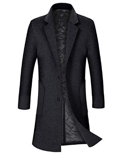 Image of iCKER Men's Wool Woolen Coat Long Trench Coat Winter Casual Jacket Slim Fit Overcoat, Black (Cotton), XL