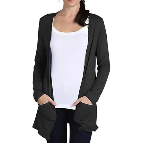 Image of harlogistics Casual Long Sleeve Cardigan for Womens - Open Front Cardigans for Ladies - Lightweight Outerwear with Pocket - Elegant Casual Women wear - Comfortable and Fashionable (Black, 20-22)