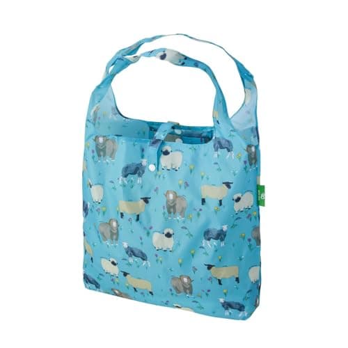 Image of Eco Chic Lightweight Foldable Reusable Shopping Bag Water Resistant Tote Bag (Sheep Realism Blue)