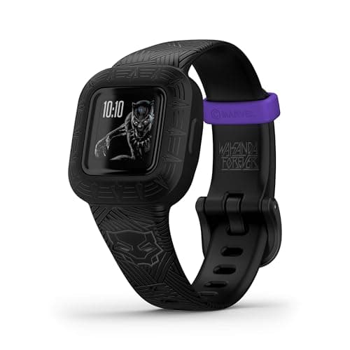 Image of Garmin vívofit Jr.3, fitness tracker for Kids, includes interactive app experience, swim-friendly, up to 1-year battery life, adjustable watch band, Black Panther