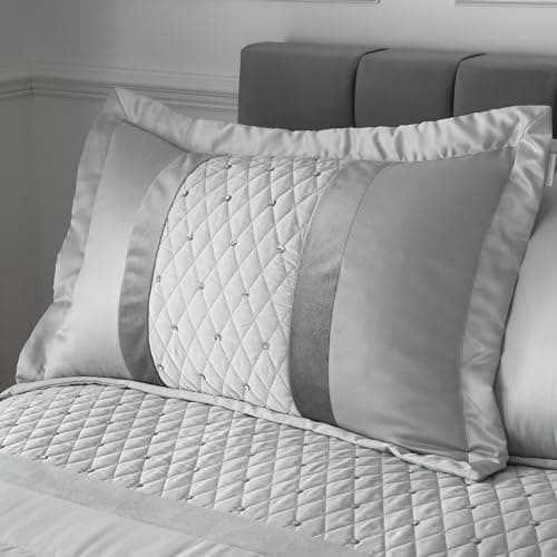 Image of Catherine Lansfield Sequin Cluster Quilted Pillow sham Pillowcase Pair Silver Grey