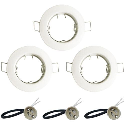 Image of KingYH 3 Pack Round Recessed Spotlights Aluminum Downlight Bezel Trim Ring Fitting GU10 Light Mounting Frame with GU10 Lamp Holder for Ceiling Spotlight MR16 and 50mm Bulb Halogen Light Fitting White