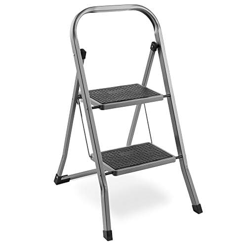 Image of VonHaus 2 Step Steel Ladder – Anti Slip Feet – Easy to Store Foldable Design – Ideal for Home/Kitchen/Garage 150KG Max Capacity