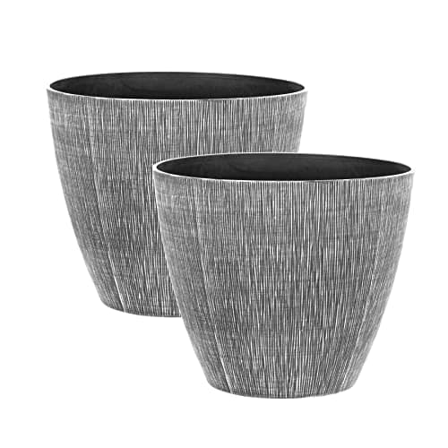 Image of simpa Allure Textured Plastic Planters WHITE Set of 2 Pots - 33cm (H) x 38cm (Diameter)