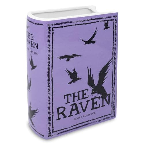 Image of Steel Mill & Co Original Large Book-Shaped Decorative Vase, Ceramic Vases for Home Decor, Cute Bookshelf Decor, Unique Vase for Book Lovers, The Raven - Purple