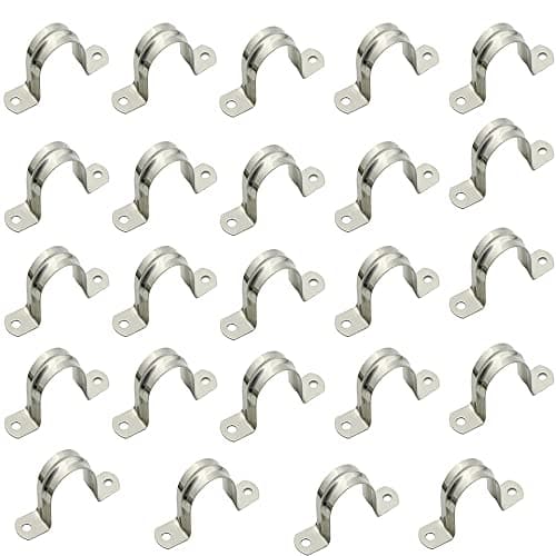 Image of BDHI 24pcs 25mm Pipe Strap Clamp 304 Stainless Steel Saddle Clip Tube Strap U Shaped Pipe Clamp Two Hole Tube Strap Tension for Water and Gas Pipe(Y71-24)