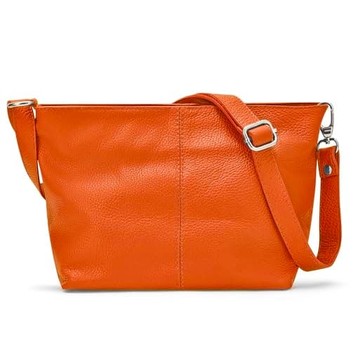 Image of Woodland Leathers 100% Genuine Leather Italian Shoulder bag for women, Black handbag/shoulder bag with adjustable strap for ladies, Designer ladies bags with compartments (Orange)