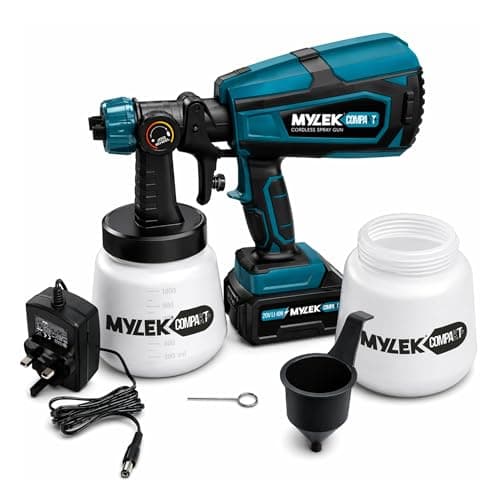 Image of MYLEK Cordless Paint Sprayer Gun Kit 20V - Lightweight - Li-Ion Battery - UK Charger - 2 Paint Cups - Professional Coverage, Sheds, Fences, Furniture, Walls, Ceilings, Decking, Indoor and Outdoor