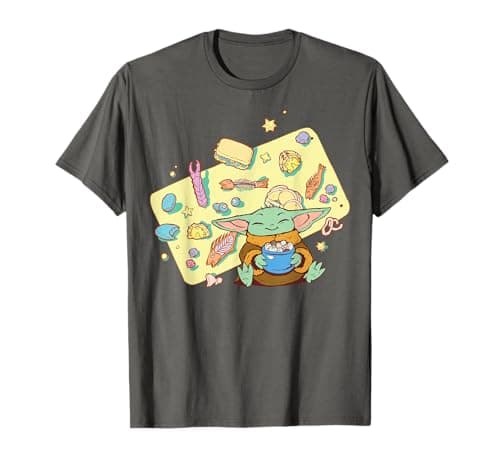 Image of The Mandalorian and Grogu The Child Enjoying Food and Snacks T-Shirt