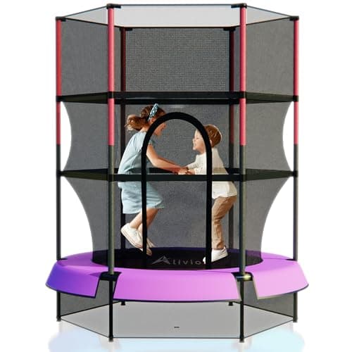Image of Alivio Kids Trampoline with Safety Enclosure Net – Indoor Outdoor Jumping Fun Hexagonal Design with Padded Poles (Pink)