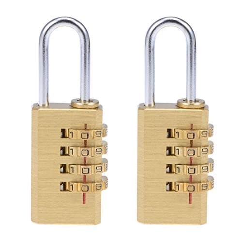 Image of sourcing map 4 Digit Combination Padlock, 3mm Shackle 21mm Body Width, Brass Lock(Pack of 2) Fence Gate Gym Locker Lock for Travel Outdoor
