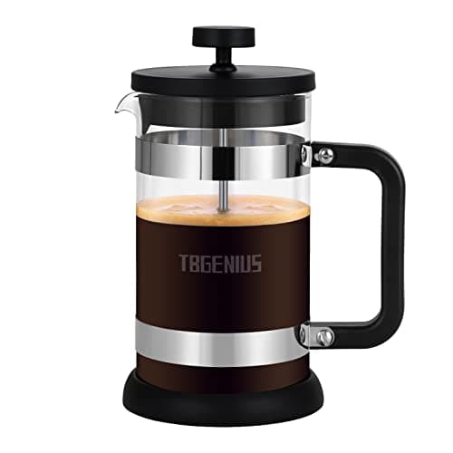 Image of TBGENIUS 4 Cup Cafetiere Coffee Press, French Press Maker for Filter Coffee, Loose Tea and Milk Froth, 4 Level Stainless Steel Filter, Heat Resistant Borosilicate Glass, 0.6 L / 21 oz
