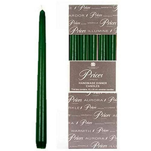 Image of Price's Candles - 10" Venetian Wrapped Dinner Candles - Evergreen - 10 Pack - 7 Hour Burn Time - Unscented - Non-Drip - Solid Colour - Multi-Purpose