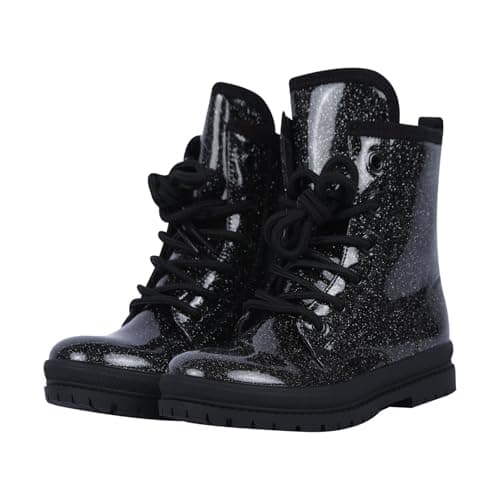 Image of A2Z 4 Kids Girls Teens Womens Glitter Lace-Up Ankle Boots - Boots Glitter Step Black 1 UK