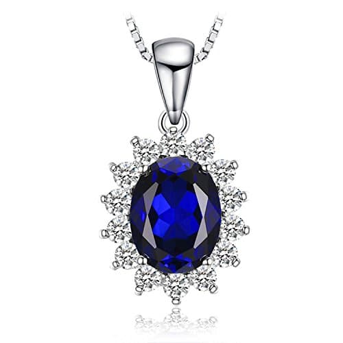 Image of JewelryPalace Princess Diana William Kate Natural Peridot Amethyst Topaz Created Sapphire Emerald Ruby Gemstone Pendant Necklace 925 Sterling Silver (Created Sapphire)