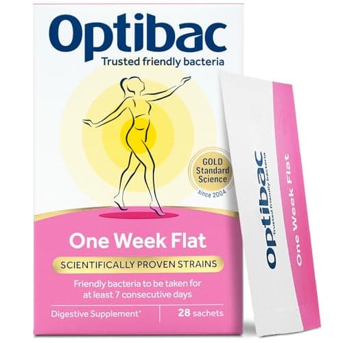 Image of Optibac Probiotics One Week Flat - Vegan Digestive Probiotic Supplement - Suitable for Bloating as Gluten Free - Most Trusted & Recommended Brand - 4 Week Supply, 28 Sachets