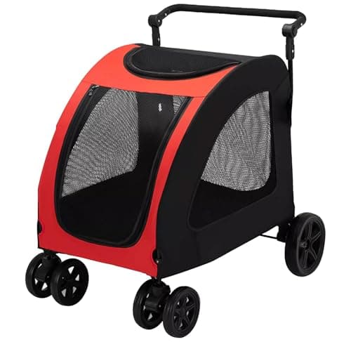 Image of JupiterJX Dog Stroller for Large & Medium Dogs, Portable Dog Buggy, Adjustable Handle 4 Wheels Dogs Pets Stroller Cart Heavy Duty Pet Pram Cats Pet Pushchair with Breaks Loads Upto 80KG (Red)