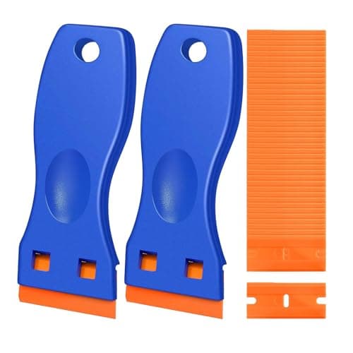 Image of 2PCS Plastic Scraper with 100 Plastic Blades, Glass Scraper, Multipurpose Plastics Non-Scratch Scraper Tool Kits for Cleaning Labels and Decals from Glass, Windshields, Oven Scraper