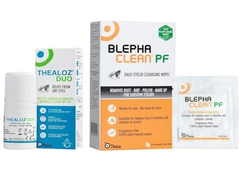 Image of Thealoz Duo Drops | Daily Dry Eye Relief & Blephaclean PF Eyelid Cleansing Wipes Bundle | Contact Lens Friendly