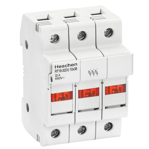 Image of Heschen Cylindrical Fuse Holder Base, RT18-32(X) 32A AC690V, 3P, DIN Rail Mounting for RT18 RO15 10 x 38mm Fuse CE Listed
