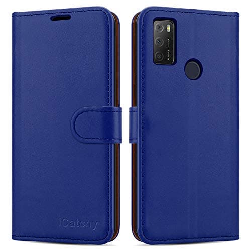 Image of iCatchy For Alcatel 1S / 3L 2021 Case Leather Wallet Book Flip Folio Stand View Cover Compatible with Alcatel 1S / 3L 2021 Phone Cover (Blue)