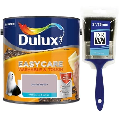 Image of Dusted Fondant Dulux Easycare Matt Emulsion Paint 2.5L + 3" Emulsion Paint Brush – Washable & Stain Resistant, Durable Matt Finish, Quick Dry, Low Odour Interior Wall & Ceiling Paint