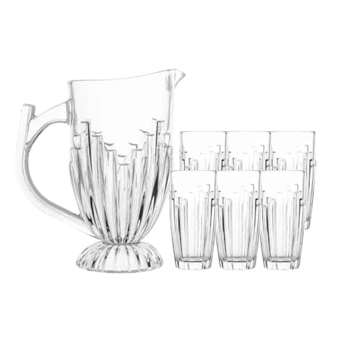 Image of Reldor 7 Piece Glassware Set – 1.2L Water Jug Pitcher & 6 Glasses 370ML Tumbler, Crystal Effect Glass Jug Pitcher Set for Juice, Water, Beverages, Elegant Drinkware Set for Home, Kitchen, and Events