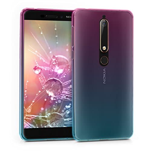 Image of kwmobile Case Compatible with Nokia 6.1 (2018) - Case Transparent Gradient Phone Cover - Bicolor Dark Pink/Blue/Transparent