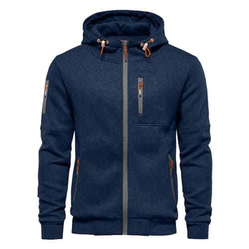 Image of VANVENE Mens Hoodie Sweatshirt Jackets Lightweight Long Sleeve Zipped Hoodie Jumper Top Sweaters New-Navy L