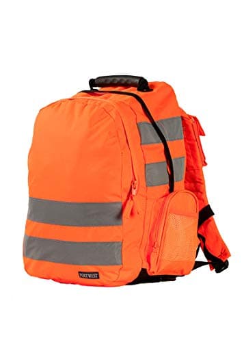 Image of Portwest B905 Hi Vis Safety Backpack 25L Reflective Work Rucksack with Phone Pocket Padded Straps EN ISO 20471 Durable 600D Polyester High Visibility, Orange