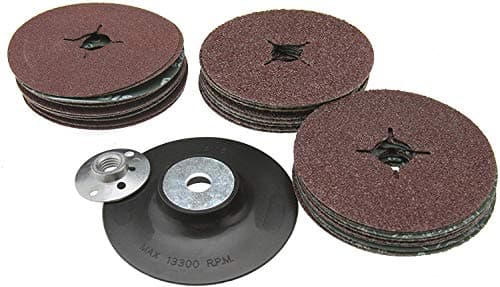 Image of EETools 115mm Rubber Backing Pad for Angle Grinder & 30 Fibre Sanding Discs