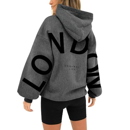 Image of HUIFUAO London Hoodies for Women UK Oversized Sweatshirts for Women Plus Size Black Pullover Hoodie Women With Pocket and Back Print Tops