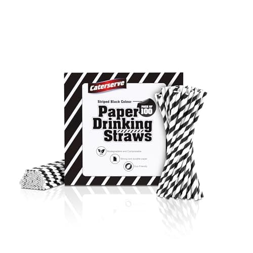 Image of Paper Straws Multicolored - Eco-Friendly Alternative to Plastic Straws 100% Biodegradable and Compostable - Perfect for Drinking, Cocktails, and Parties (100, Black Stripes)
