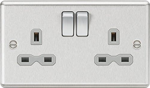 Image of Knightsbridge CL9BCG 2G DP Switched Socket with Grey Insert, Rounded Edge Brushed Chrome, 13 A