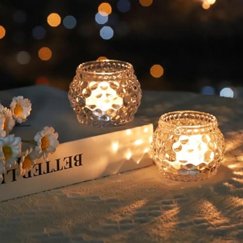 Image of Vohocandle Clear Tea Light Candle Holders Set of 6, Glass Tealight Holders Bulk for Room Decor, Pumpkin Dot Tea Light Holders for Friend Gifts, Home Decor, Table Centrepiece(7cm L ×5cm W × 5cm H)
