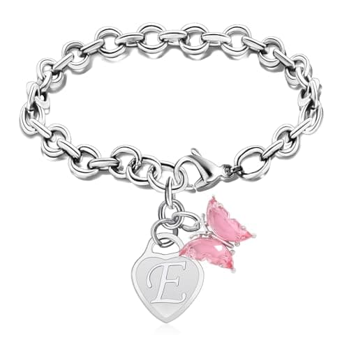 Image of MADHAHEFU Initial Letter Bracelet Gifts For Teenage Girls Silver Initial Bracelet For Women Letter A-Z Bracelets Jewelry (E)