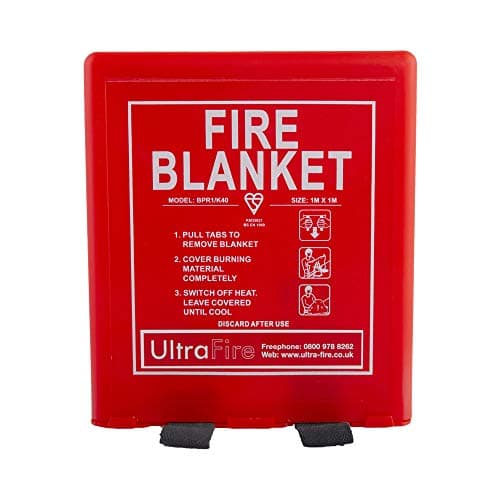 Image of UltraFire 1.0m x 1.0m Hard Case Fire Blanket | For Homes, Kitchens, Offices, Caravans - Stop Frying Pan Fires & Clothing/Waste Bin Fires | Kitemarked Woven Glass Fibre Cloth with 1m x 1m Hard Case