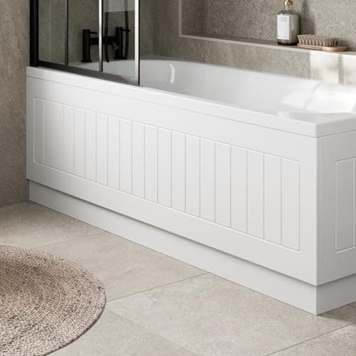 Image of Affine® Tongue & Groove 1700mm Front Side MDF Bath Panel 16mm, Modern Wooden Panels for Bathroom Baths Soaking Tubs Adjustable Plinth Cut to Size Painted White Gloss