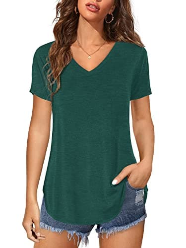 Image of Florboom Womens T Shirts Short Sleeve V-Neck Tops Summer Casual Blouses, Army Green 16 18
