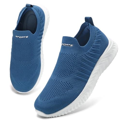 Image of HKR Womens Trainers Comforble Slip on Summer Shoes for Women Mesh Ladies Gym Fitness Trainers with Memory Foam Denim Blue UK 5