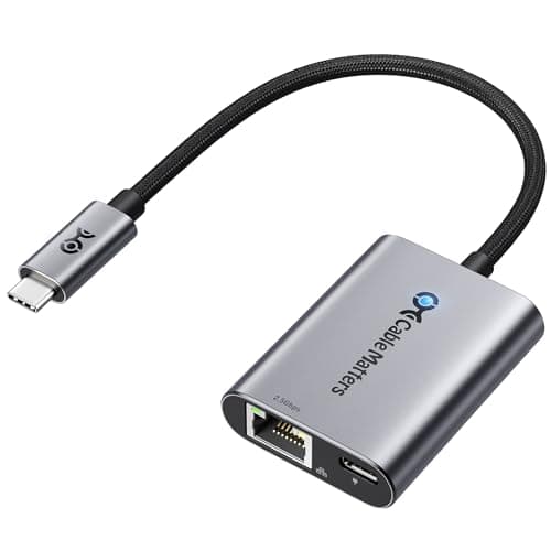 Image of Cable Matters USB C to 2.5Gb Ethernet Adapter with 140W Charging, 2.5 Gigabit Network Speed, USB C to Ethernet Adapter Compatible with USB4, Thunderbolt 4/5, MacBook, Laptop, and USBC Devices