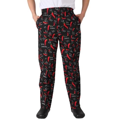 Image of Chef Trousers Striped Hotel Kitchen Semi-Elastic Waistband Catering Work Pants Uniform Bottom Wine