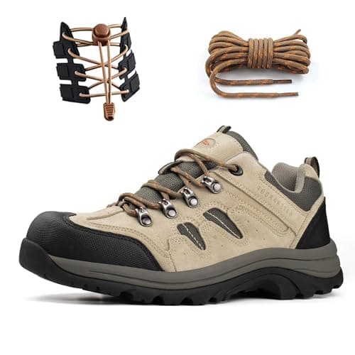 Image of CC-Los Men's Waterproof Hiking Shoes Lace-Free Lightweight & Breathable No Tie Outdoor Work Walk Shoe Tan Size 6.5