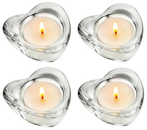 Image of 4 Pcs Clear Glass Tealight Candle Holders, Various Shapes, Suitable for 4cm Diameter Tea Lights, Ideal for Home Décor, Weddings, Parties and Table Settings (Heart)