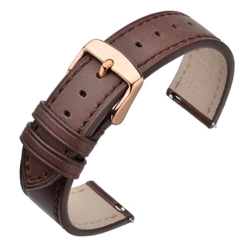 Image of ANNEFIT Watch Straps 20mm with Rose Gold Buckle - Classic Oil Wax Leather Quick Release Watch Band (Dark Brown)