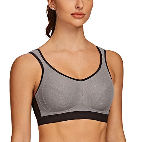 Image of AGONVIN Sports Bras for Women High Impact Plus Size Support Wirefree Running Control Grey 38B