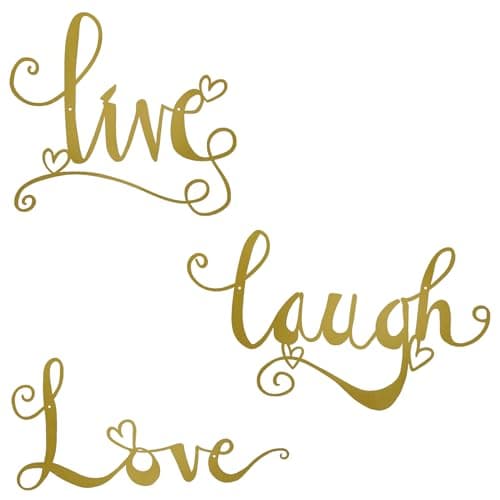 Image of ESTART 3 Pieces Gold Metal Letter Sign Decor 'Live Laugh Love' WordArt Wall Art Decor for Home Indoor Outdoor Bedroom Living room Bathroom and Office (Gold)