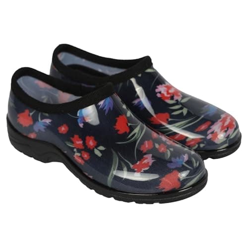 Image of A2Z Women Waterproof PVC Garden Clogs Floral Print Slip-On Outdoor Rain Shoes with Rugged Anti-Slip Sole - Wellies LDS 1408 Floral 4 UK