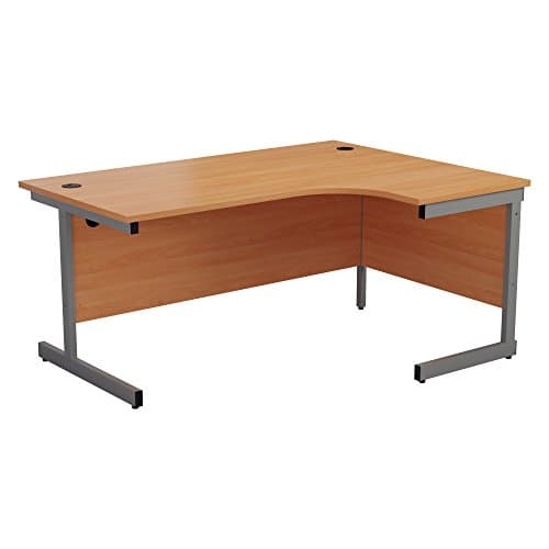 Image of Office Hippo Heavy Duty Right Corner Desk - Strong & Reliable Workstation, Integrated Cable Ports, PC Desk For Office or Home - Beech Top / Silver Frame